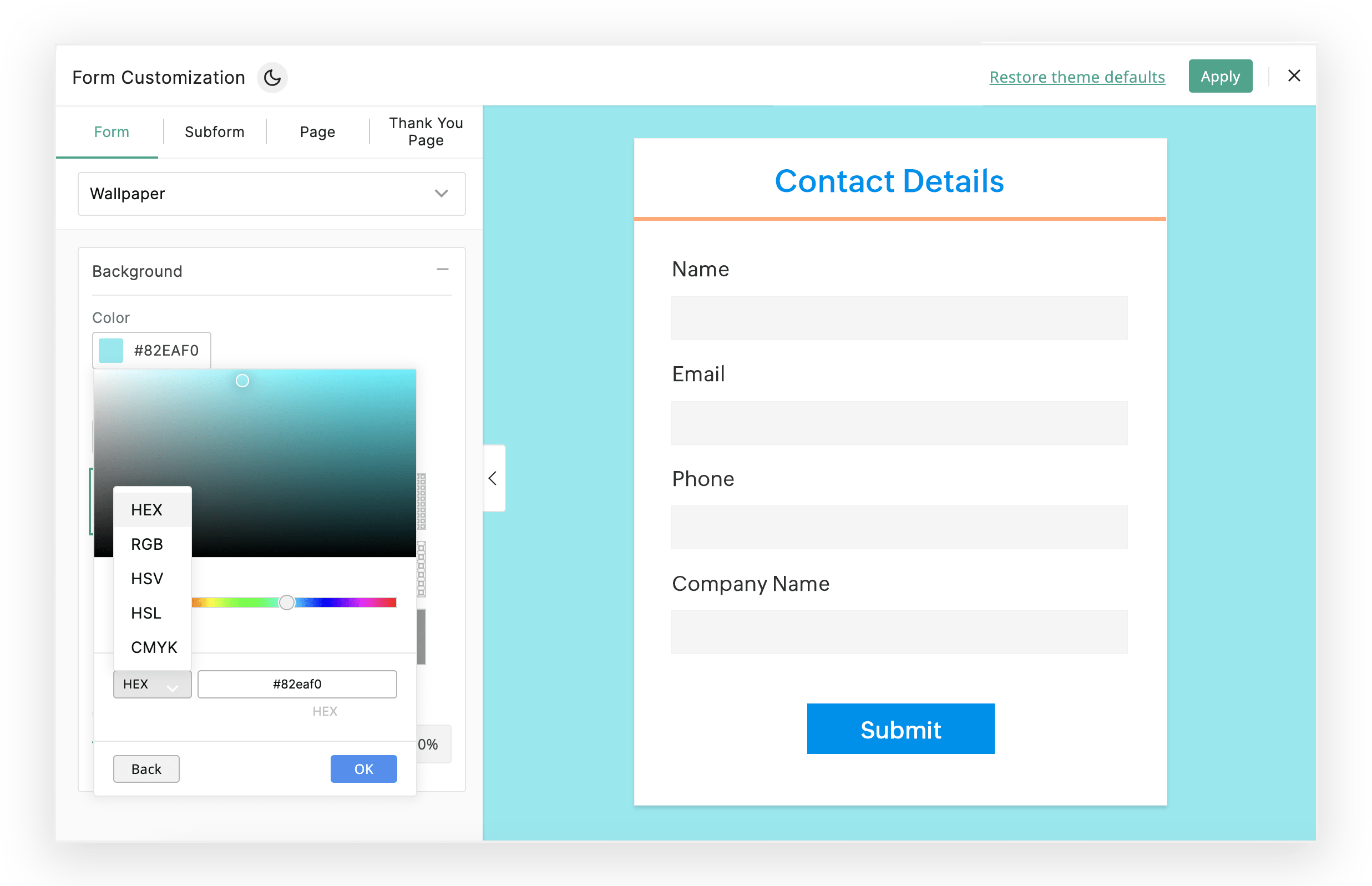 Perfect color palette to design your forms